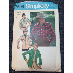 Simplicity 7698 Vintage Mens Shirt Sewing Pattern Size 40 1970s